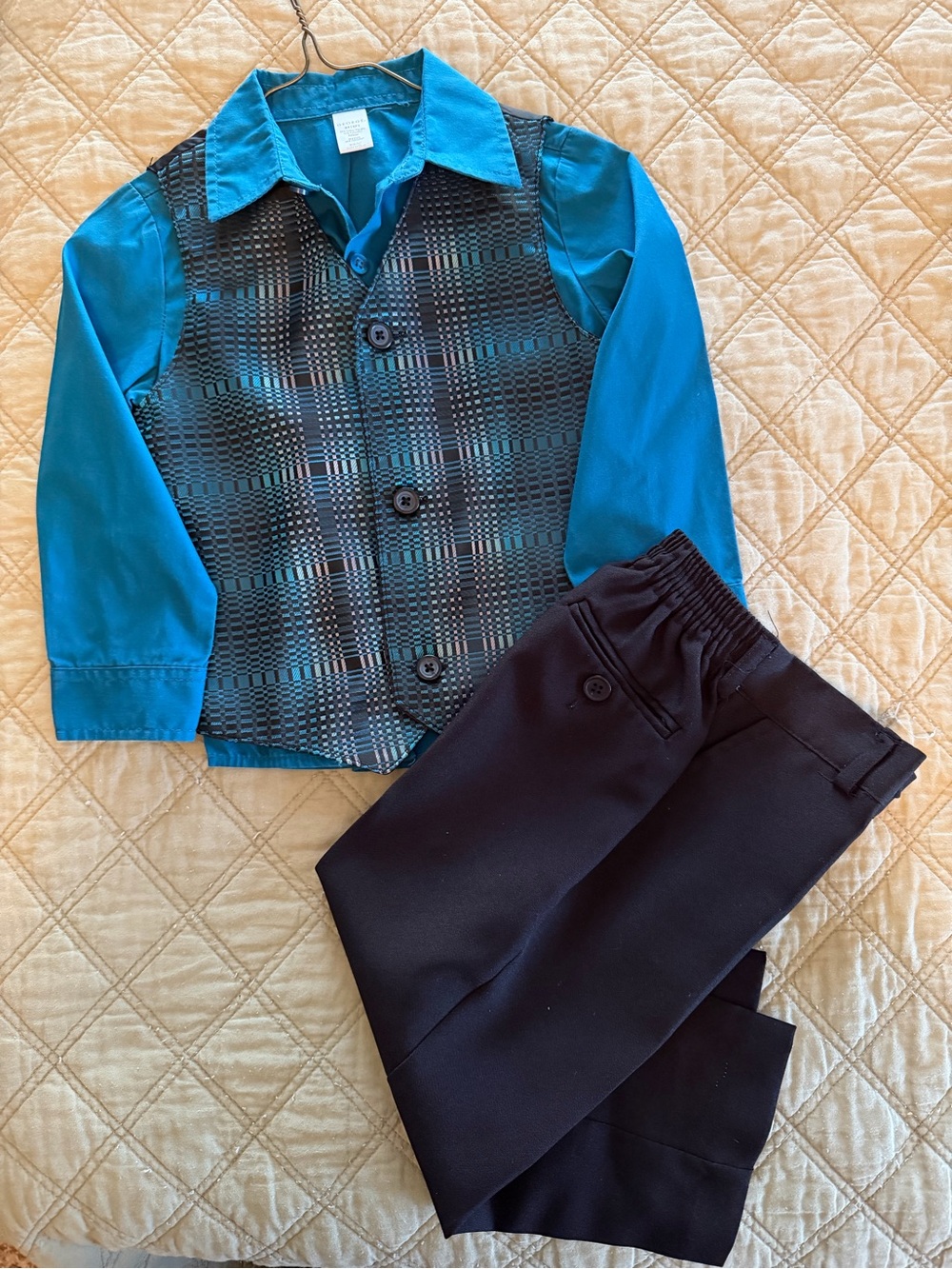 George Teal Blue Plaid Vest Matching Set T4